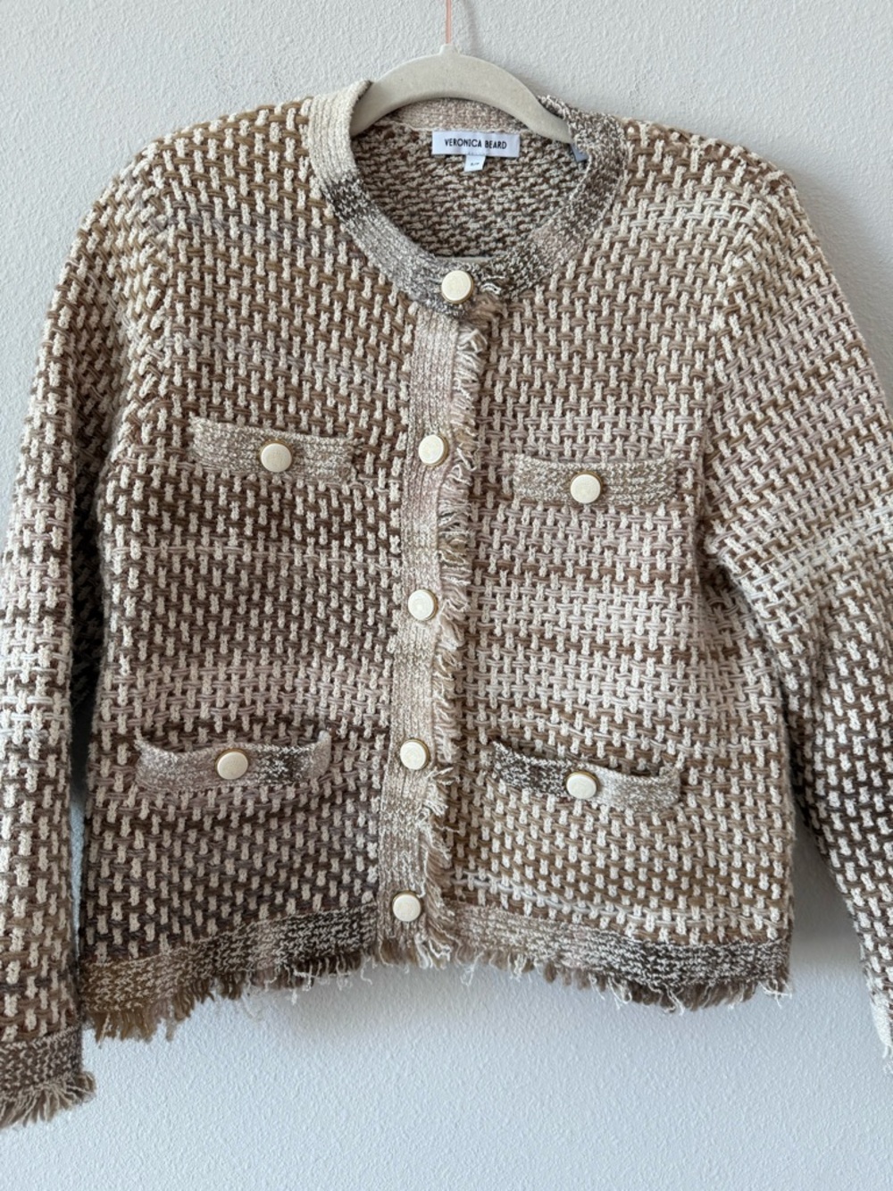 Veronica Beard Sariyah Knit Jacket Desert Khaki Multi Small - Picture 6 of 14